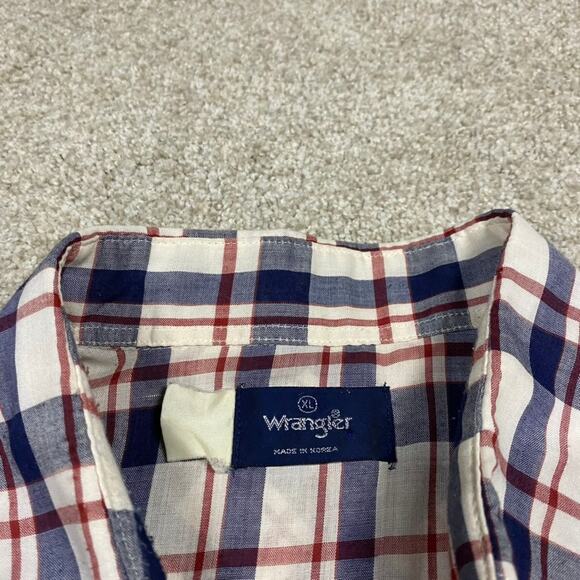VTG Wrangler Shirt Mens XL Blue Pearl Snap Lightweight Plaid Western Cowboy 90s - Picture 2 of 8